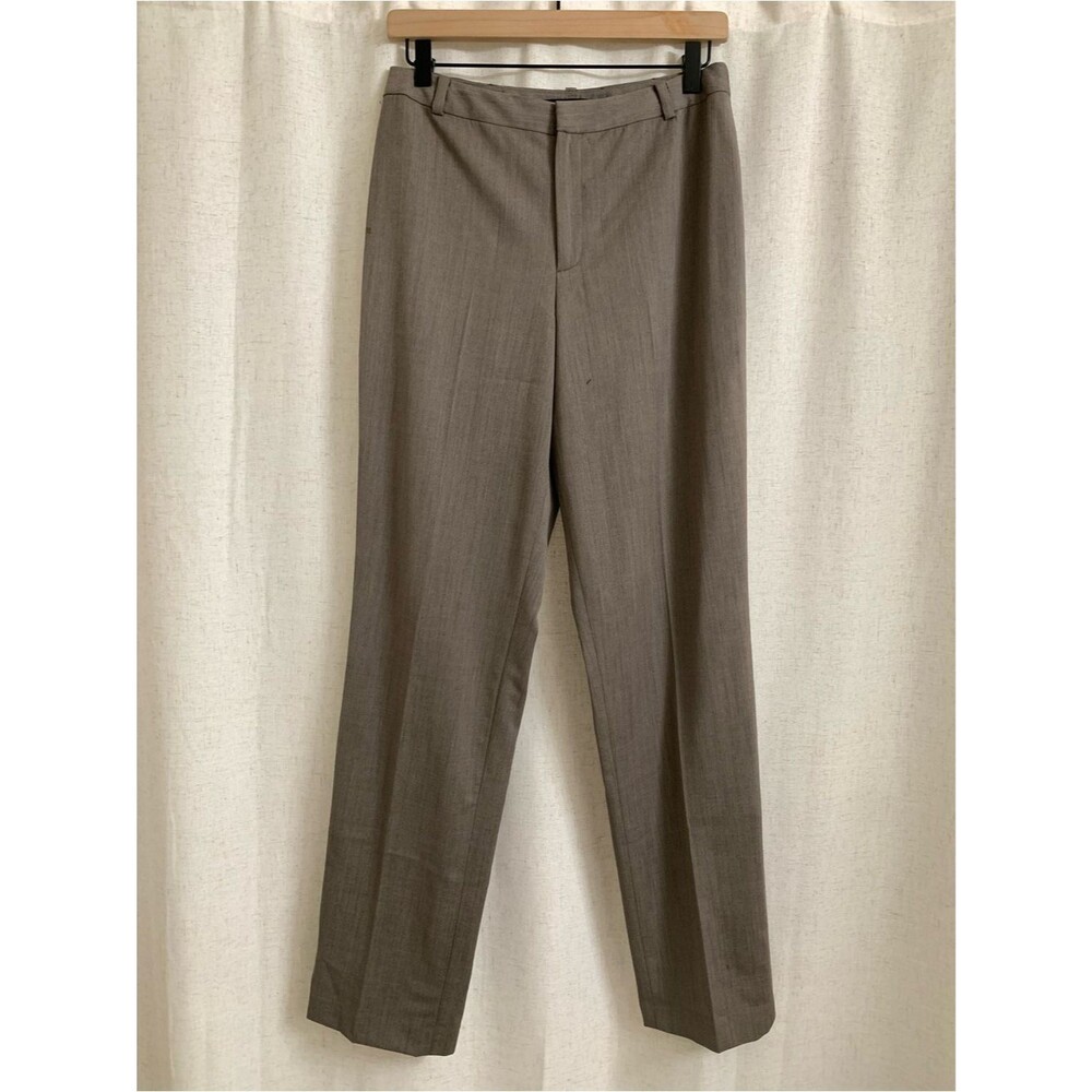 Vintage 96% Wool Thin Classic High-Rise Straight Leg Trouser Greige Taupe 6 Flaw